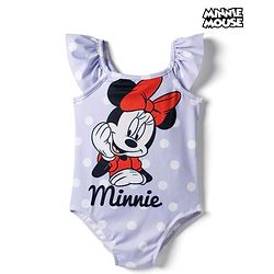 Babyhug Disney Sleeveless V Cut Swimsuit with Frill Design & Minnie Mouse Print - Purple & Red