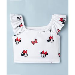 Babyhug Disney  Sleeveless Two Piece Swimsuit With Minnie Mouse Family Graphic - White