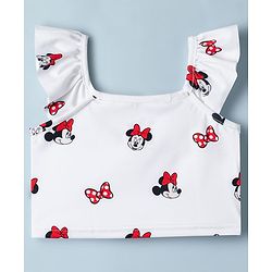 Babyhug Disney  Sleeveless Two Piece Swimsuit With Minnie Mouse Family Graphic - White