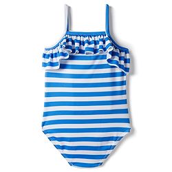Babyhug Disney Sleeveless V Cut Swimsuit with Frill Design & Minnie Mouse Print - Blue