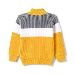 Babyhug Knitted Full Sleeves Striped Sweater Set - Mustard