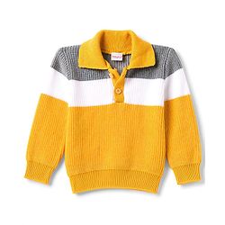 Babyhug Knitted Full Sleeves Striped Sweater Set - Mustard