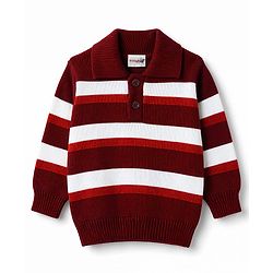 Babyhug Knit Full Sleeves Striped Sweater & Pant Set - Maroon