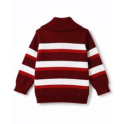Babyhug Knit Full Sleeves Striped Sweater & Pant Set - Maroon