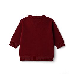 Babyhug Knitted Full Sleeves Sweater Set With Deer Design - Maroon