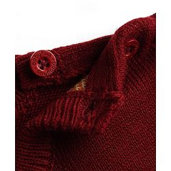 Babyhug Knitted Full Sleeves Sweater Set With Deer Design - Maroon