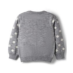 Babyhug Knit Full Sleeves Sweater Set With Stripes & Polka Dots & Bunny Design - Grey