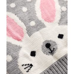 Babyhug Knit Full Sleeves Sweater Set With Stripes & Polka Dots & Bunny Design - Grey