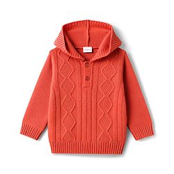 Babyhug Knitted Full Sleeves Hooded Sweater Set - Red