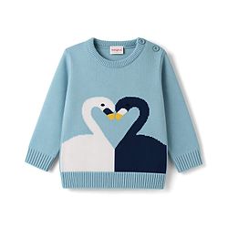 Babyhug Knitted Full Sleeves Sweater Set With Swan Print - Light Blue