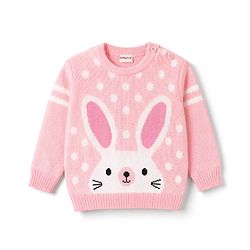 Babyhug Knitted Full Sleeves Sweater Set With Bunny Print - Pink