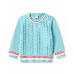 Babyhug Knitted Full Sleeves Solid Sweater Set with Cable Knit Design - Light Blue