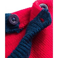 Babyhug Knitted Full Sleeves Sweater Set With Animal Design - Red