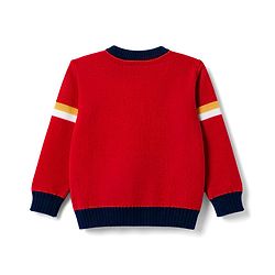 Babyhug Knitted Full Sleeves Sweater Set With Animal Design - Red