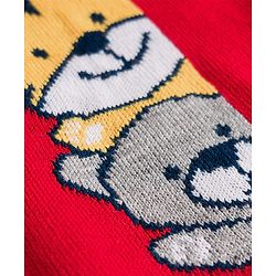 Babyhug Knitted Full Sleeves Sweater Set With Animal Design - Red