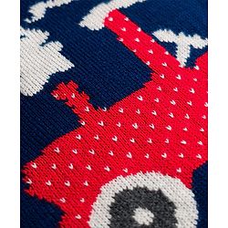 Babyhug Knitted Full Sleeves Sweater Set With Tractor Design - Navy Blue