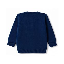 Babyhug Knitted Full Sleeves Sweater Set With Tractor Design - Navy Blue