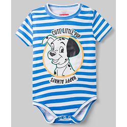 Babyhug Disney 100% Cotton Knit Half Sleeves Striped Onesies With 101 Dalmatians Graphics Pack Of 3 - Blue Green & White