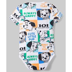Babyhug Disney 100% Cotton Knit Half Sleeves Striped Onesies With 101 Dalmatians Graphics Pack Of 3 - Blue Green & White