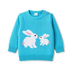 Babyhug Knitted Full Sleeves Sweater Set With Bunny Design - Light Blue