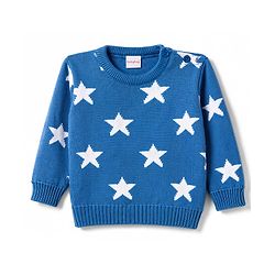 Babyhug Knitted Full Sleeves Sweater Set With Star Design - Blue