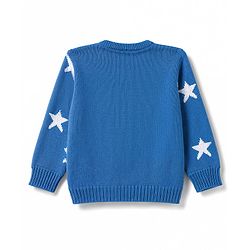 Babyhug Knitted Full Sleeves Sweater Set With Star Design - Blue