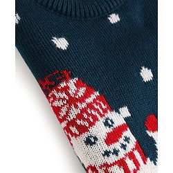 Babyhug Knitted Full Sleeves Sweater Set With Snowman Design - Navy Blue
