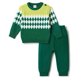 Babyhug Knitted Full Sleeves Sweater Set - Green