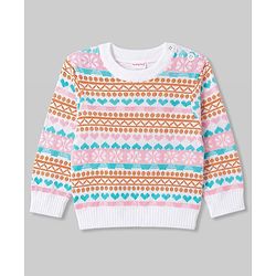 Babyhug Knitted Full Sleeves Sweater Set With Floral Design - Pink