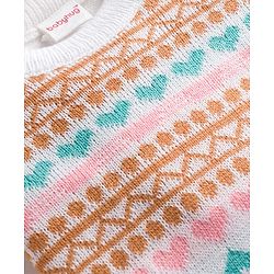 Babyhug Knitted Full Sleeves Sweater Set With Floral Design - Pink