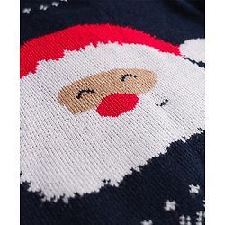 Babyhug Knitted Full Sleeves Sweater Set With Santa Design - Navy Blue