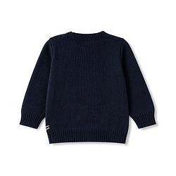 Babyhug Knitted Full Sleeves Sweater Set With Santa Design - Navy Blue