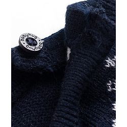 Babyhug Knitted Full Sleeves Sweater Set With Santa Design - Navy Blue