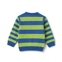 Babyhug Knitted Full Sleeves Striped Sweater Set - Green