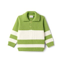 Babyhug Knitted Full Sleeves Striped Sweater Set - Green