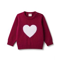 Babyhug Knitted Full Sleeves Sweater Set With Heart Design - Wine