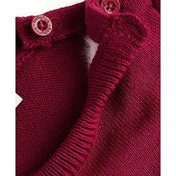 Babyhug Knitted Full Sleeves Sweater Set With Heart Design - Wine