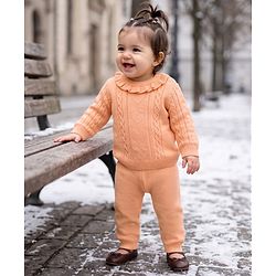Babyhug Knitted Full Sleeves Sweater Set - Peach
