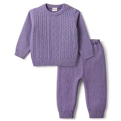 Babyhug Knitted Full Sleeves Sweater Set - Lavender