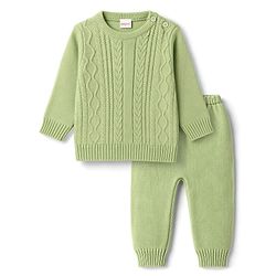 Babyhug Knitted Full Sleeves Sweater Set  - Green