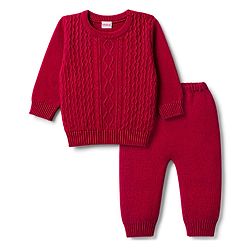 Babyhug Knitted Full Sleeves Sweater Set - Red