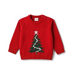 Babyhug Knitted Full Sleeves Sweater Set With Christmas Tree Design - Red