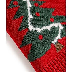 Babyhug Knitted Full Sleeves Sweater Set With Christmas Tree Design - Red
