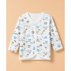 Babyhug 100% Cotton Interlock Knit Full Sleeves Jhablas with Cute Baby Bear Embroidery and Bear Travel Print Pack of 3 - White, Light Grey, Lavender