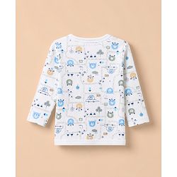 Babyhug 100% Cotton Interlock Knit Full Sleeves Jhablas with Cute Baby Bear Embroidery and Bear Travel Print Pack of 3 - White, Light Grey, Lavender