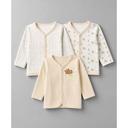 Babyhug 100% Cotton Knit Full Sleeves Striped Jhablas With Patch Pack Of 3 - White