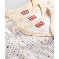 Babyhug 100% Cotton Knit Full Sleeves Striped Jhablas With Patch Pack Of 3 - White