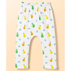 Babyhug 100% Cotton Interlock Knit Full Length Diaper Leggings with Stripes & Fruits Print Pack of 3 - Blue