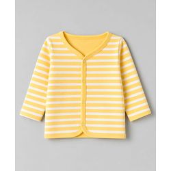 Babyhug 100% Cotton Interlock Knit Front Open Full Sleeves Striped Jhablas With Teddy Bear Print & Applique Pack of 3 - Yellow, White & Light Blue