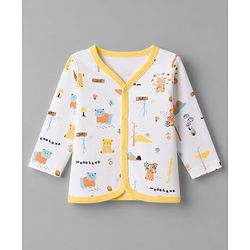 Babyhug 100% Cotton Interlock Knit Front Open Full Sleeves Striped Jhablas With Teddy Bear Print & Applique Pack of 3 - Yellow, White & Light Blue